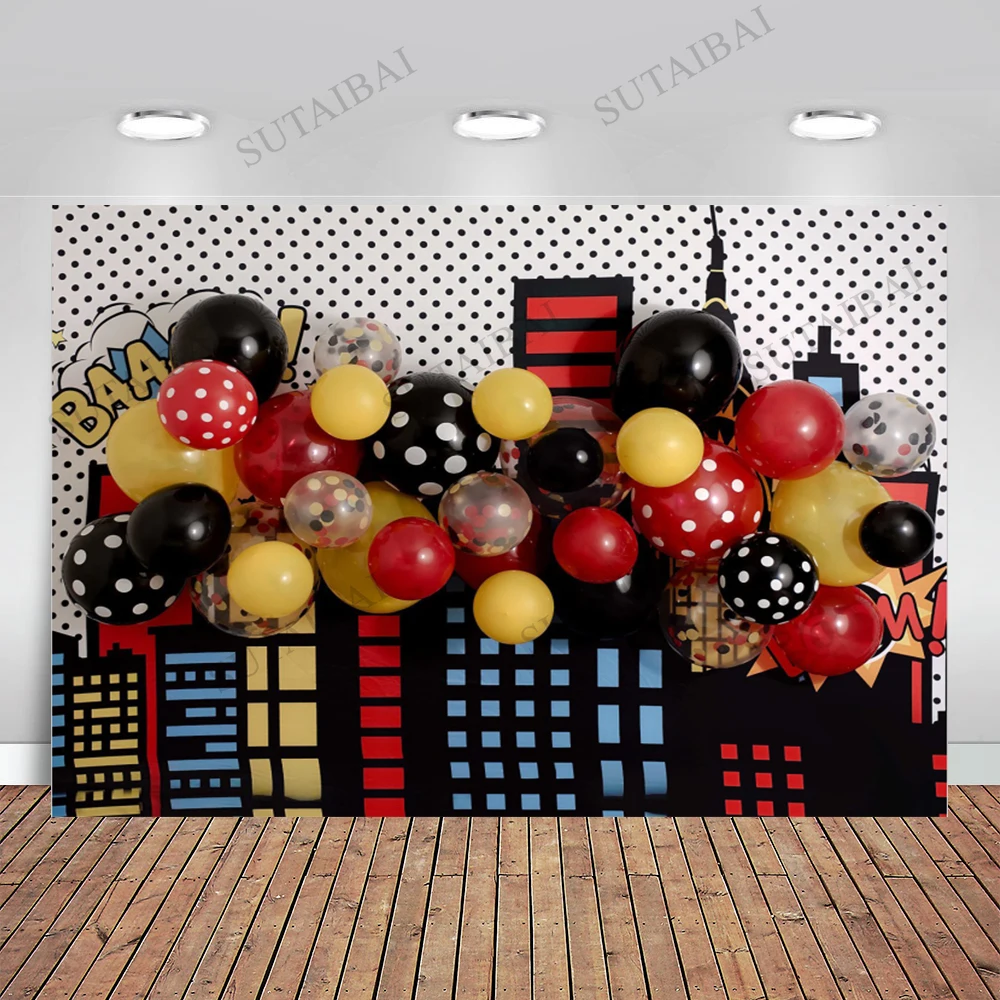 

Superhero City Building Super Hero Baby Shower Birthday Party Backdrop Photography Background for Photo Studio Photophone