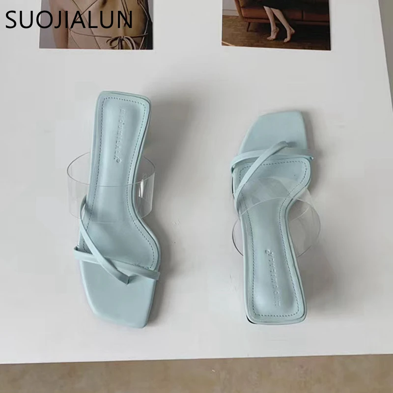 Женские повседневные шлепанцы SUOJIALUN летние уличные тапочки на низком квадратном