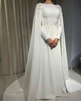 2021 arabic dubai wedding dresses with wrap bateau bridal gowns cap sleeve sweep train appliques beads vestidos mariee