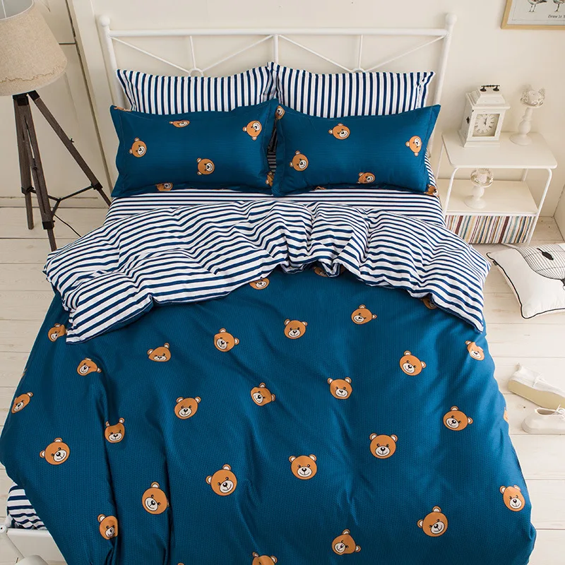 Комплект постельного белья класса люкс в полоску с рисунком медведя AB