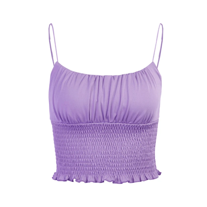 

Summer Women Sexy Indie Purple Copped Tops Y2k Sweet Solid Color Camisole Korean Fashion Slim Ruched Patchwork Tanks Streetwear