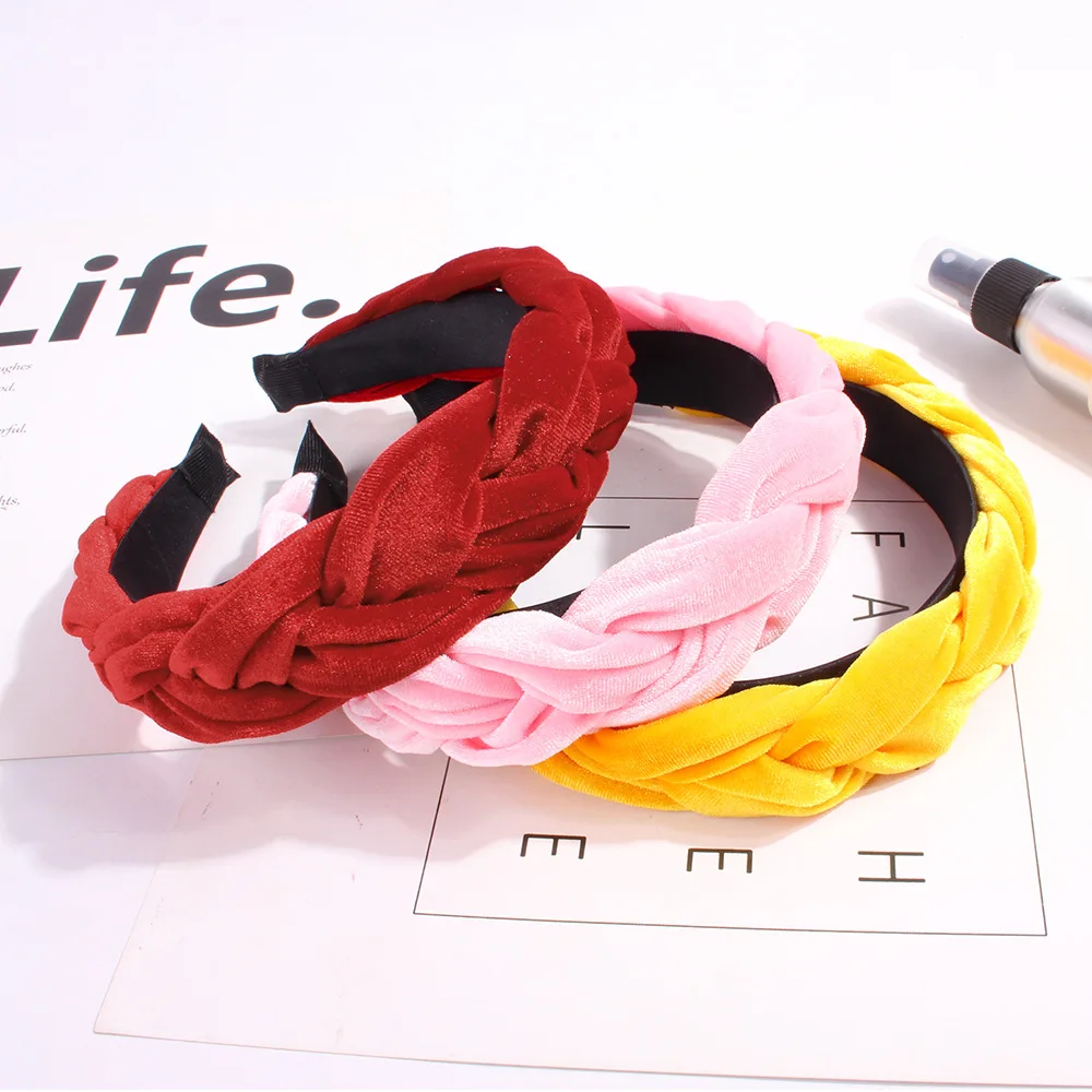 

New fashion gold velvet braid headband ladies twist velvet solid color wide-brimmed Woman Girls Hair Accessories
