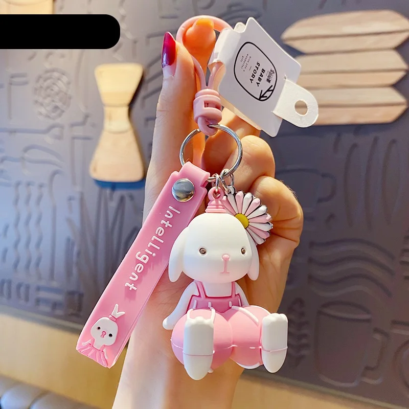 

2021Creative Cartoon Sandy Rabbit Key Chains Lovely Lovers Backpack Accessories Keyrings Fashion Lady Gift Car Keyring