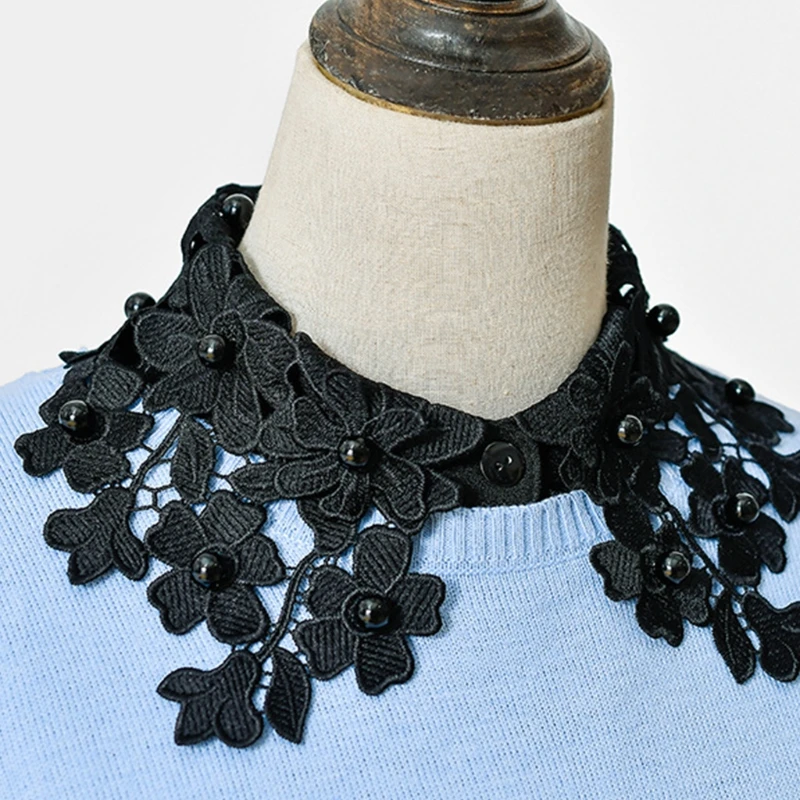 

Decorative False Collar Pearl Beading Hollow Out Floral Lapel Half Shirt Dickey