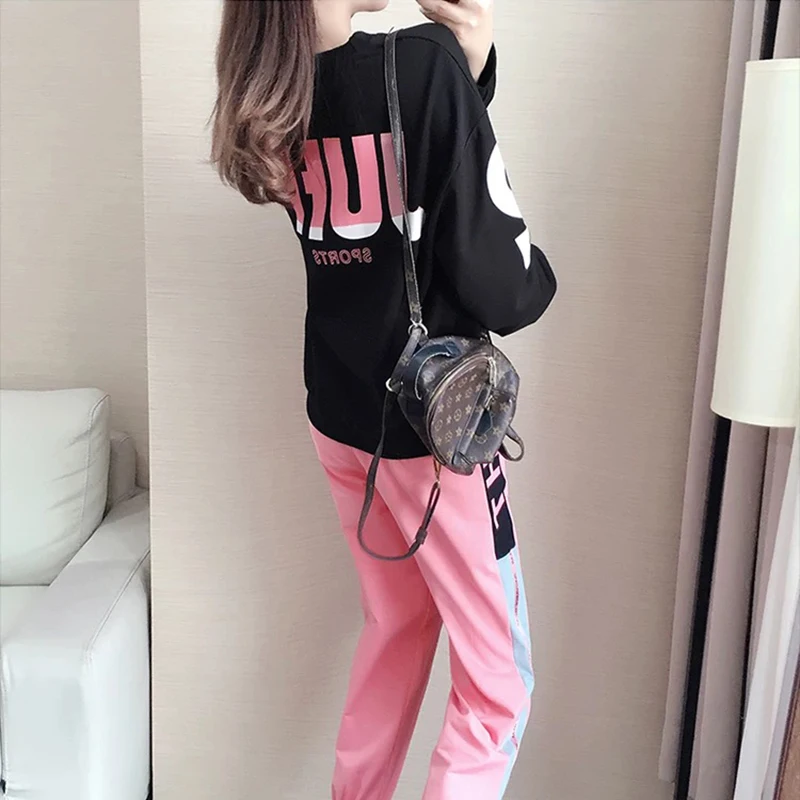 Осенняя корейская модная женская одежда спортивный костюм комплект из двух