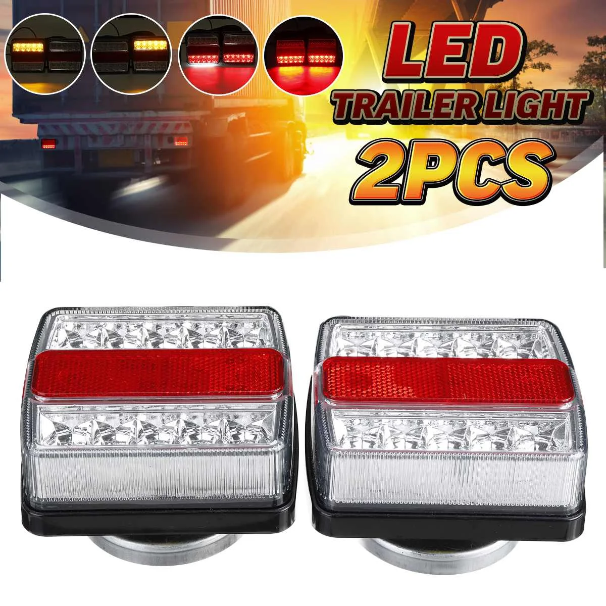

2X Caravan Magnetic 15 LED Trailer Towing Tail Light Rear Indicator Brake Reflector Number Plate Lights Lamp Magnet