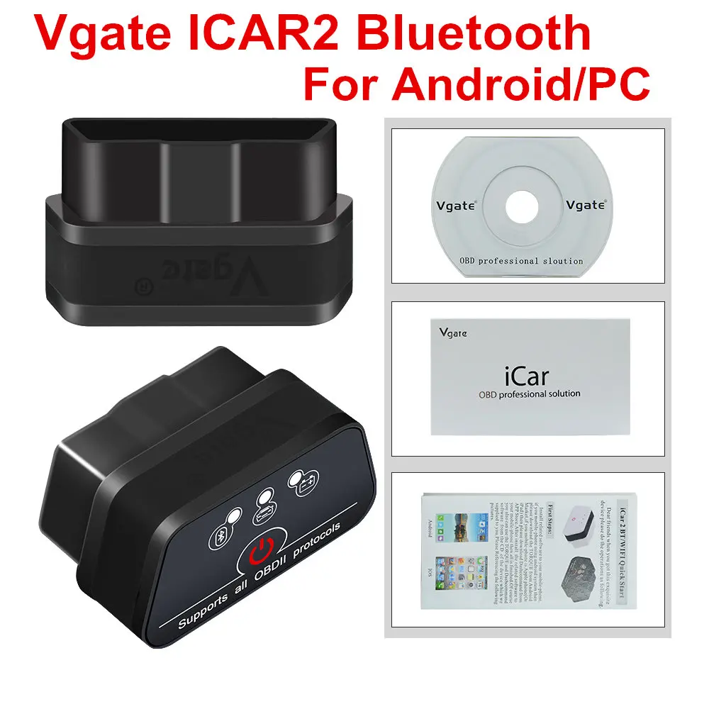 ICAR2 BT Black Vgate Icar2 Bluetooth OBD2 диагностический сканер ELM327 для всех OBD2 сканер протоколов для Android/PC считыватель кодов для большинства автомобилей - Цвет: ICAR2 BT Black