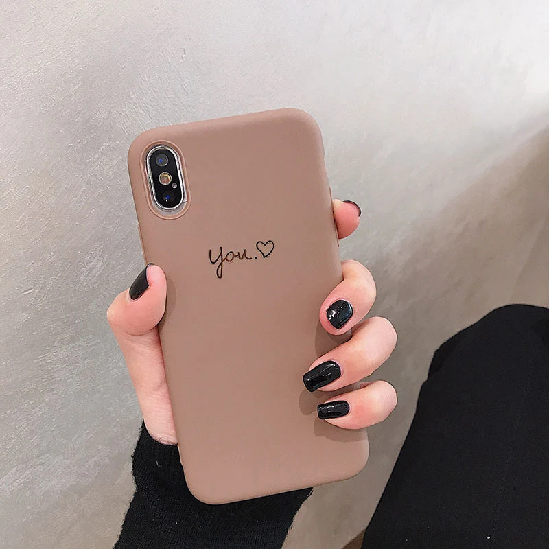 VZD простой сплошной I Love U iphone 11 Pro X 7 Чехол для iphone Xs Max Xr женский анти-осень телефон 6S Tpu мягкий чехол 8 7plus задняя крышка - Цвет: Brown you