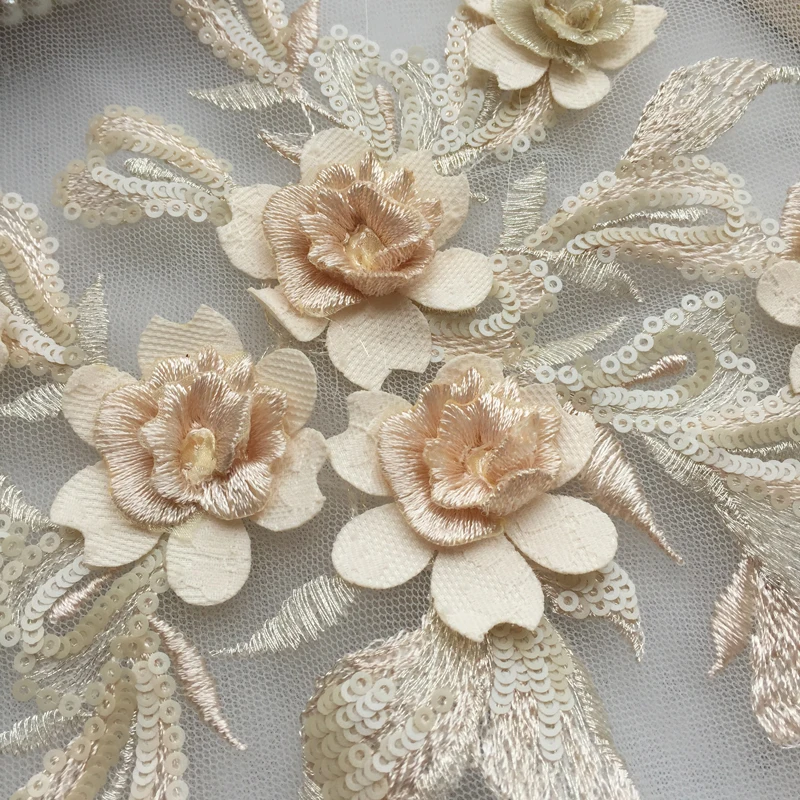 Белые кружевные 3D Аппликации изысканная вышитая Цветочная аппликация от кутюр