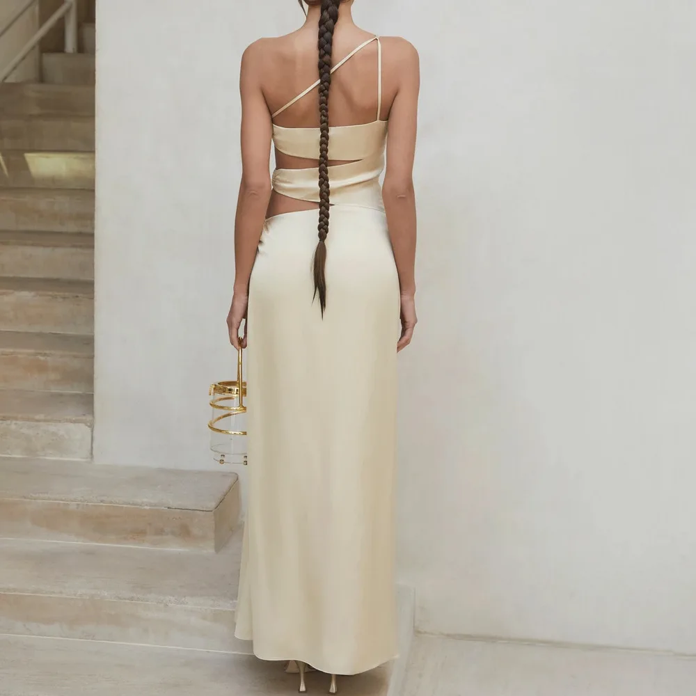 

Sexy One-Shoulder Sling Chest-Wrapped Long Dresses Women Fashion High Waist Backless Slit Temperament Ladies Dress
