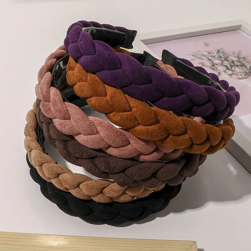 

New Fashion Women Headband Suede Braid Headwear Solid Color Turban Adult Solid Color Non-slip Teeth Hair Accessories