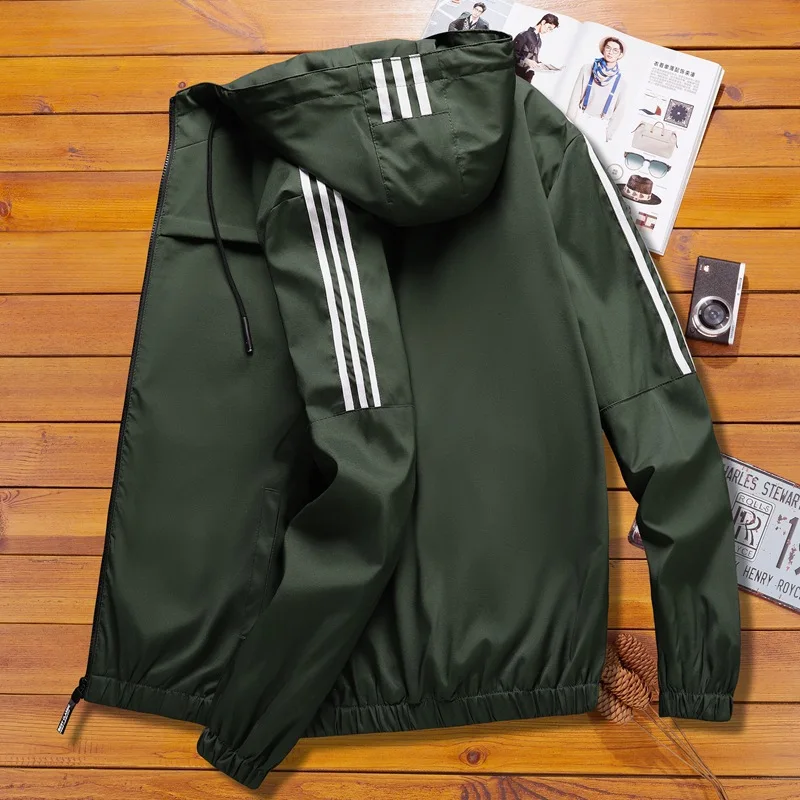 

Spring Autumn New Men Stripe Coat Fashion Jacket Outdoor Travel Coats Jackets Zip Cardigan Casual Hoody Tops Homme Clothing 4XL