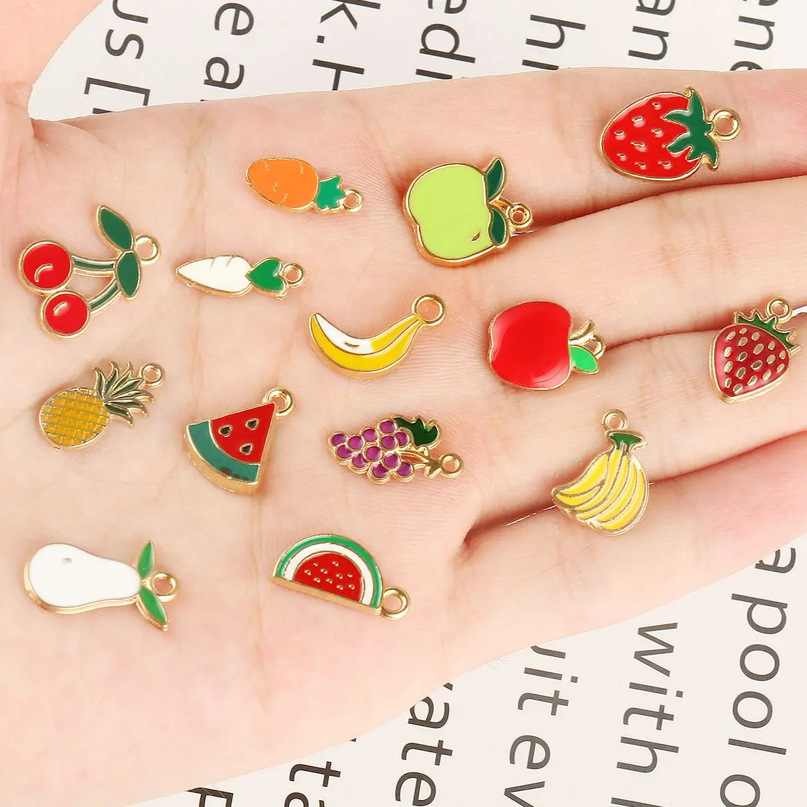 10 шт./лот милые эмалевые подвески в виде фруктов клубники арбуза ананаса для