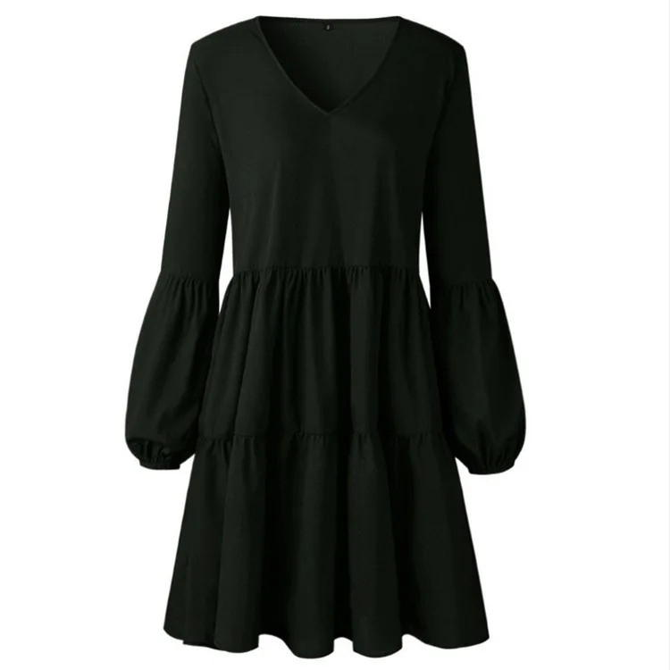 

2021 Hot Selling Tunic V Neck Casual Loose Swing Shift Women Dresses