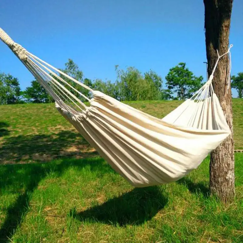 

Double Hammock Outdoor Rollover Prevention Camping Canvas Hanging Swing Bed for Patio Travel Hiking 200x150cm