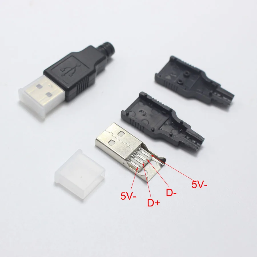 4 комплекта DIY USB 2.0 тип A Штекерный разъем типа сварки с пылезащитной крышкой в 1
