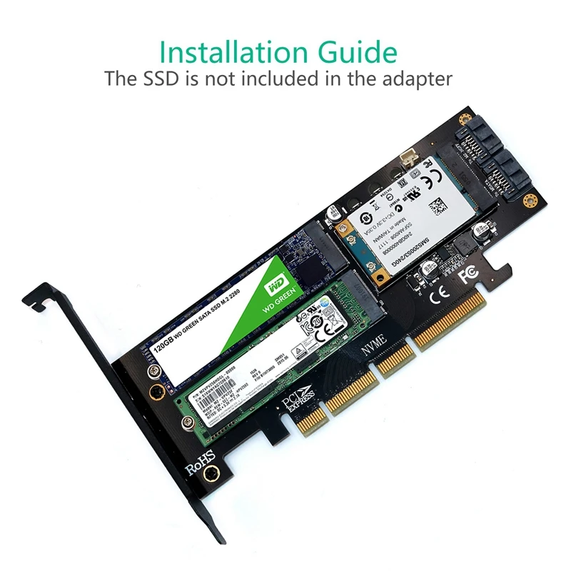 3 в 1 PCI-E 4X на SATA SSD M.2 NGFF NVME и SATA3 адаптер конвертер карта с радиатором |