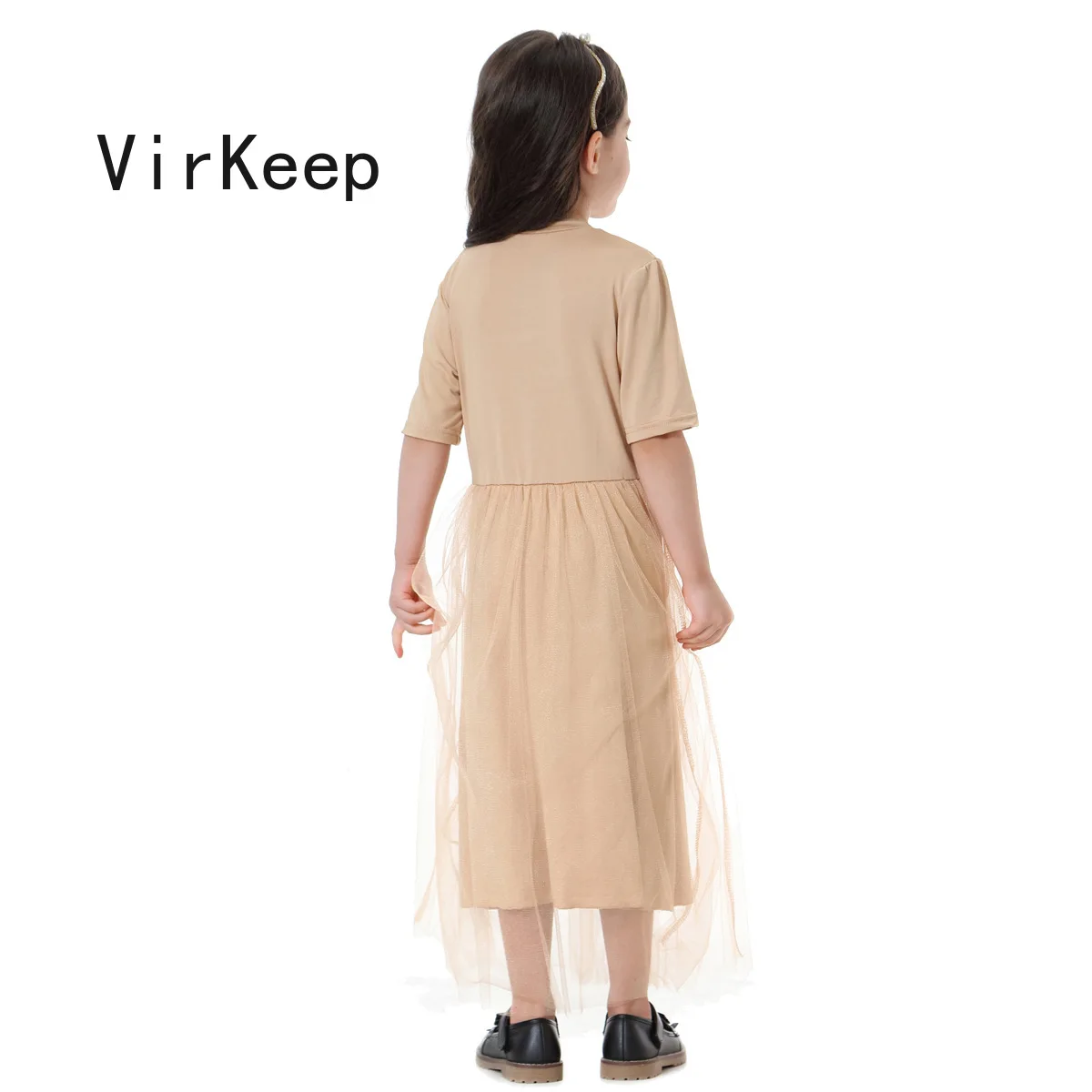 

summer Cute girls floral appliques dress Children lace layered Abaya Kids Robe muslim Gown Kimono dubai Ramadan Arabic VKDR2480