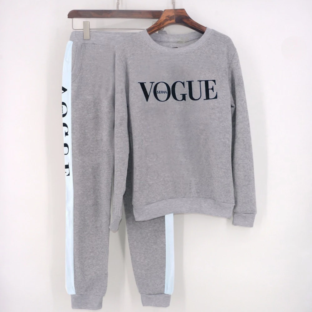Женский спортивный костюм осень-зима 2019 женский VOGUE с буквенным принтом