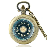 classic twelve constellations design vintage quartz pocket watch pendant clock watch men women jewelry necklace gifts
