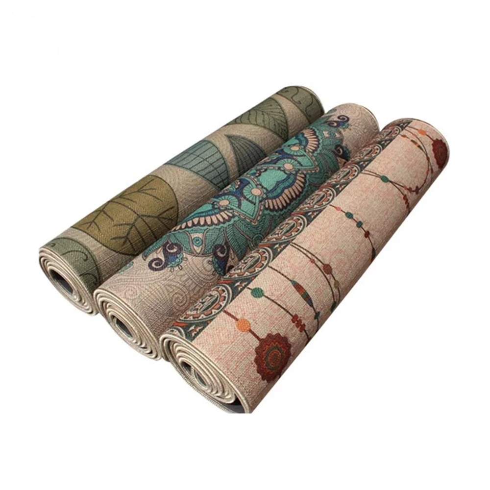 

72*24 Inch 5MM Natural Rubber Linen Yoga Mat High Density Durable Washable Thick Sports Fitness Mat Non-Slip Jute Pilates Mat