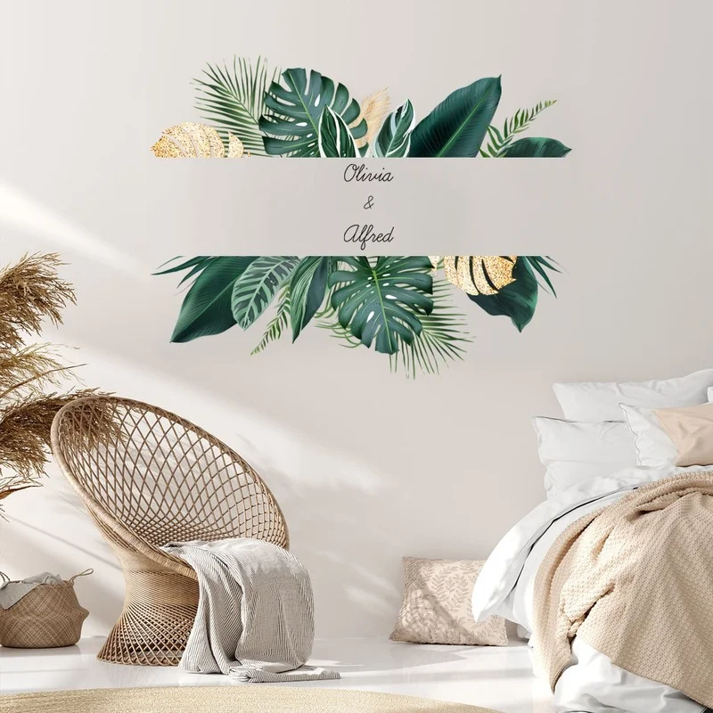 

English Green Plants Big Leaves Wall Stickers Sofa Living Room Bedroom Porch Dormitory Background Decorative Wall Stickers