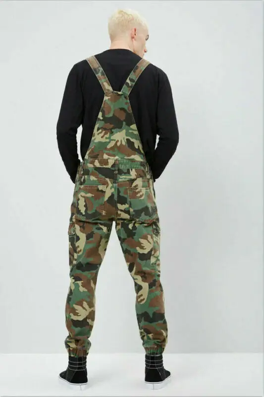 

Men's Distressed Denim Camouflage Workwear Jumpsuit Jeans Pocket Long Cargo Pants Plus Szie