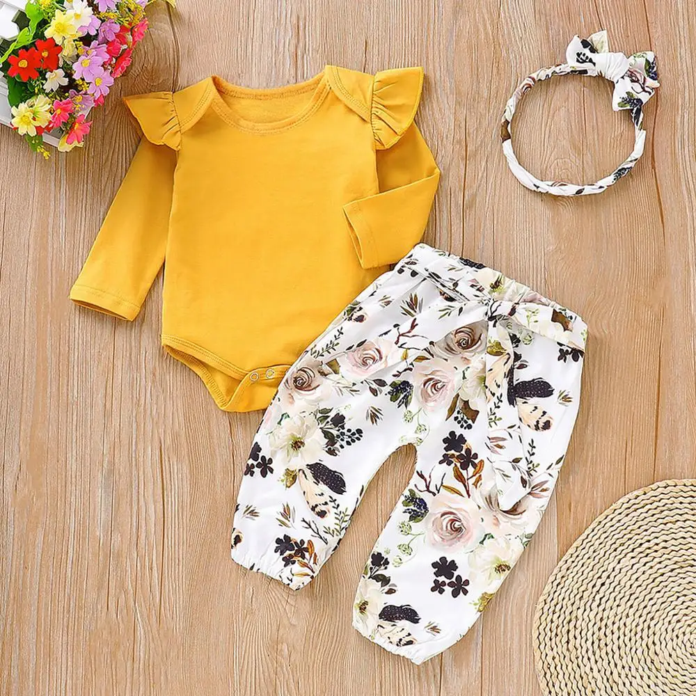 Хлопковый комбинезон с оборками для новорожденных брюки цветочным принтом
