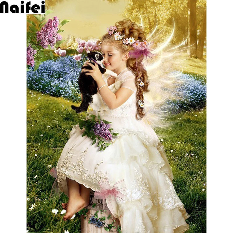 Алмазная 5d картина сделай сам красивая вышивка ангельская девушка и кот Стразы