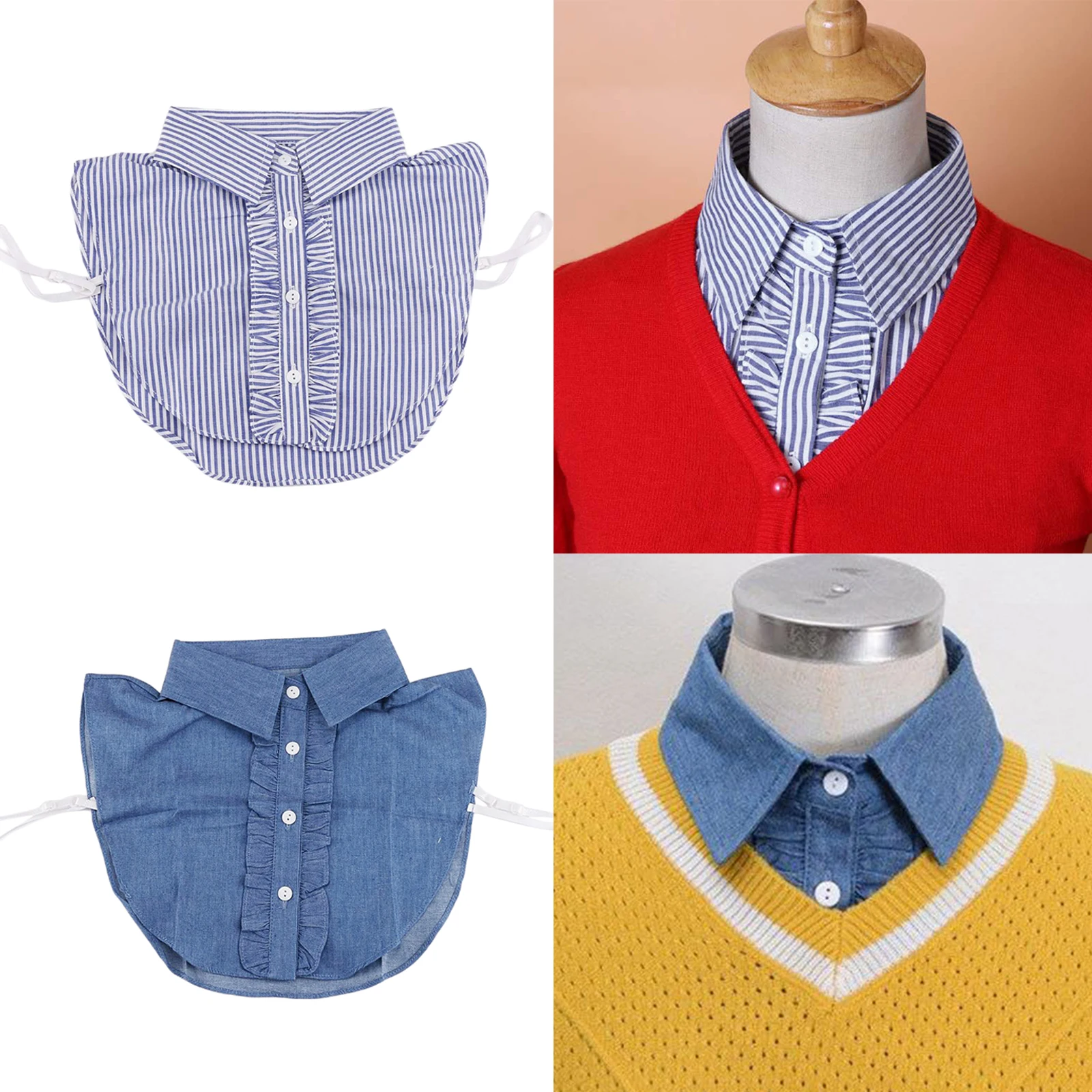 

Stripes Denim Fake Collar For Shirt Detachable Collars Solid Shirt Lapel Blouse Top Women Clothes Shirt Accessories