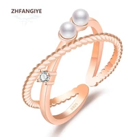 zhfangiye trendy finger ring 925 silver jewelry with pearl zircon gemstone hand ornaments for women wedding party gift wholesale