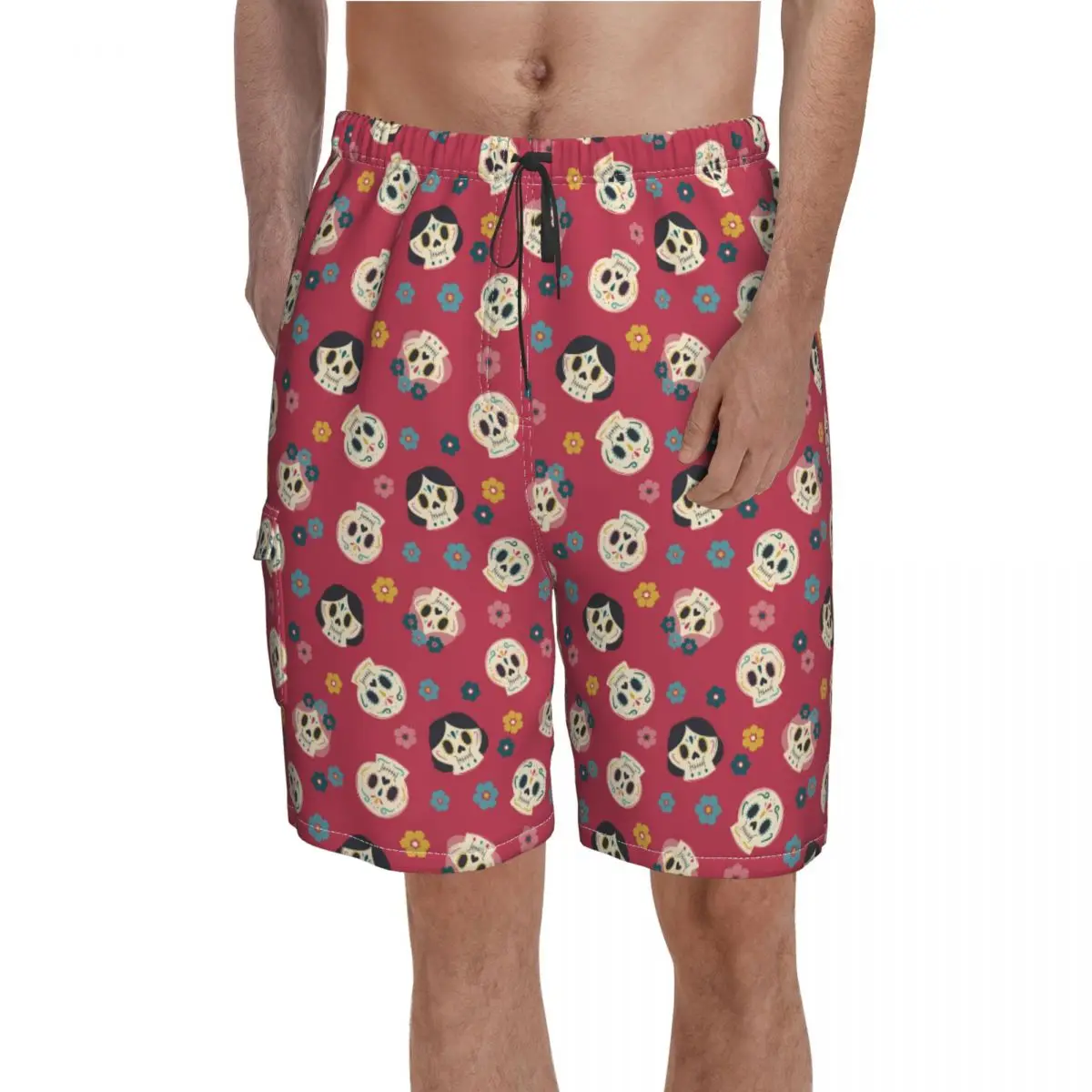 

Mexican Skulls Board Shorts Halloween Swimming Trunks Polyester Men Bathing Pattern Swim Trunks