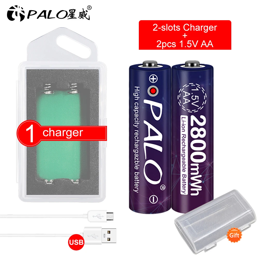 

Palo 2-8pcs 1.5V 2800mWh AA li-ion lithium battery 1.5V AA rechargeable battery for camera toys+USB battery charger case