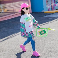 girls shirts fashion teen girls autumn blouse plaid patchwock cotton tops long sleeve children outfit 8 10 12 years