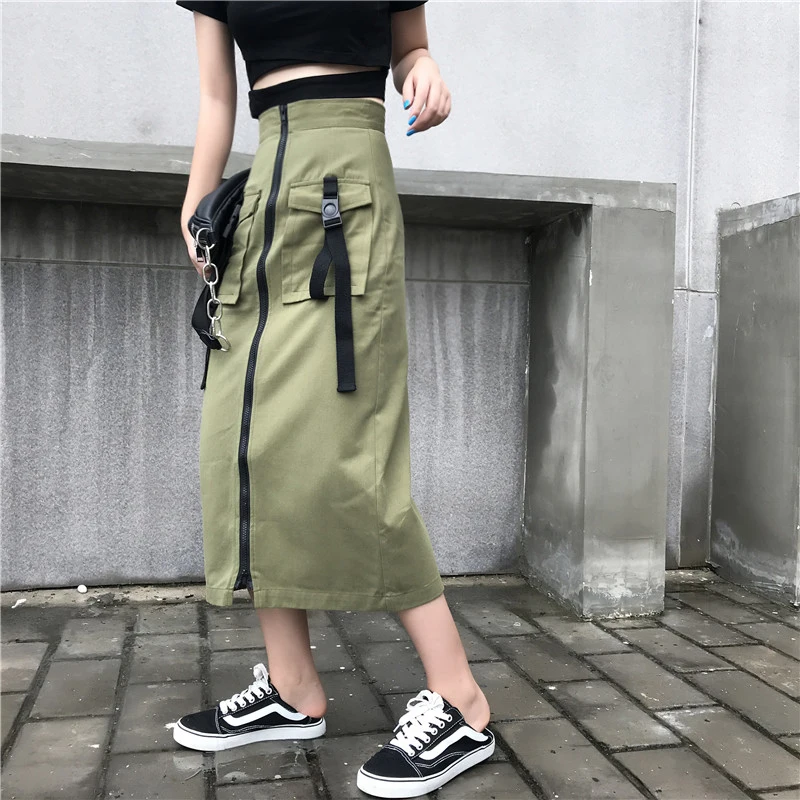 Женская винтажная юбка-карандаш армейского зеленого цвета длинная юбка-карго на