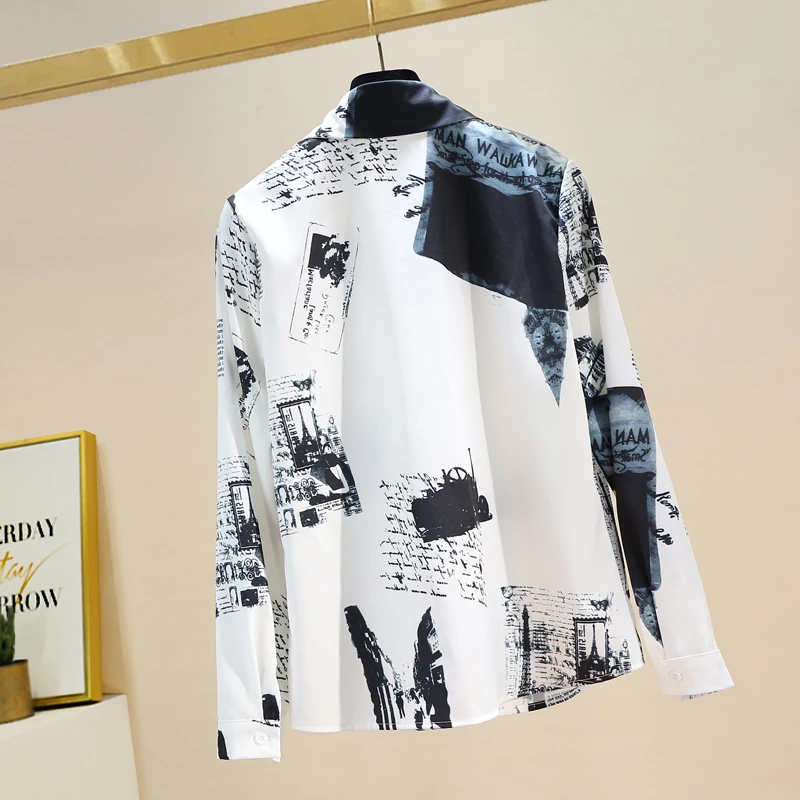 

Spring 2021 New Arrival Vintage Print Shirt Women Fashion White Blouse Long Sleeve Elegant Tops