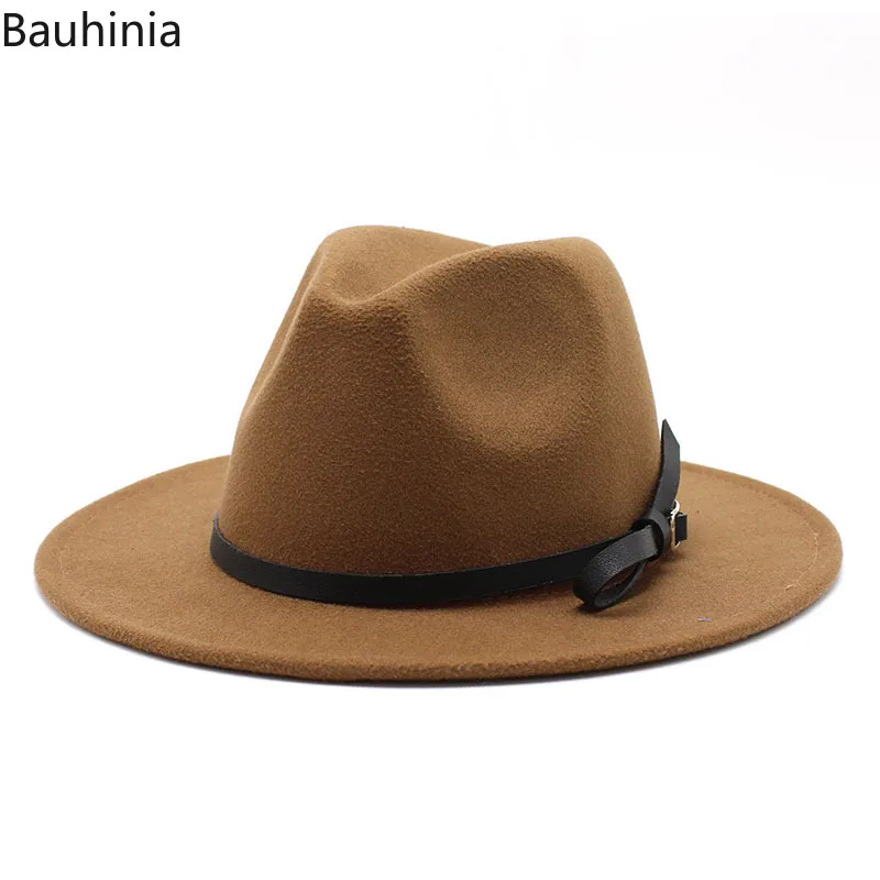 

Casual fashion Sun Women Men Fedora Hat New Autumn Winter Classical Wide Brim Felt Floppy Cloche Cap Chapeau Imitation Wool Cap