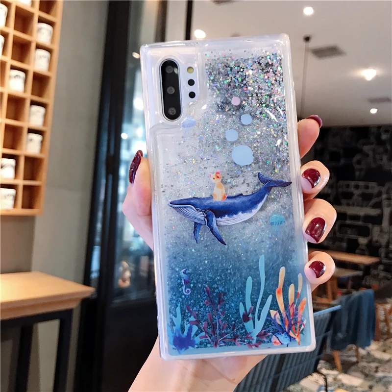 For Samsung Galaxy Note 10 Plus Protective Case Liquid Quicksand Sea Coral Blue Dolphin Pro Shell Cover |
