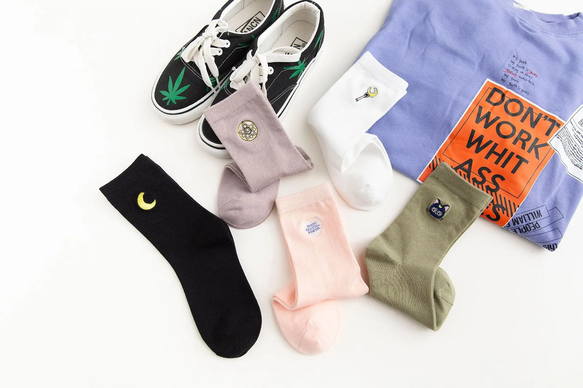Autumn Cute Japanese Harajuku Woman Socks Planet Magic Array Embroidery Long Socks Korean Women Style Kawaii Girls Socks Gifts
