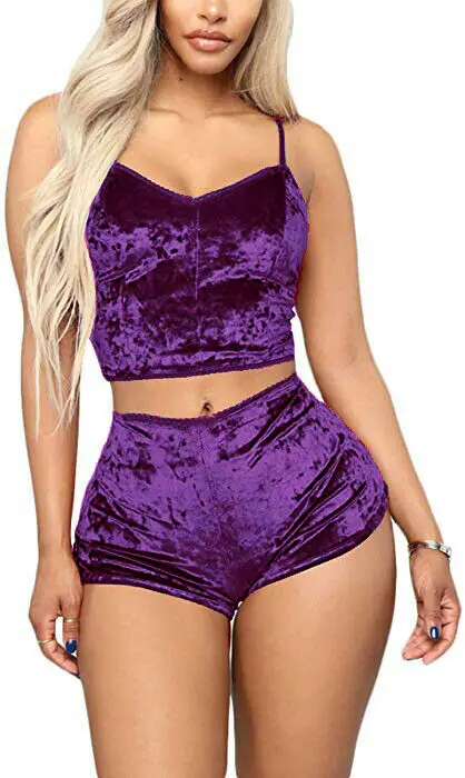 

Ladies Underwear Sexy Lingerie Pajamas Velvet Crop Tops Women Two-piece Sleepwear Lace Nightwear Bralette Panty Outfit Set
