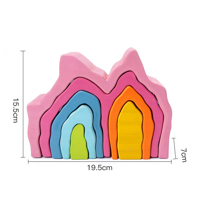

Wood Rainbow Building Blocks Baby Food Grade Silicone Toy Elemental Creative Stacking Balance Game Educational Toy For Kids Gift