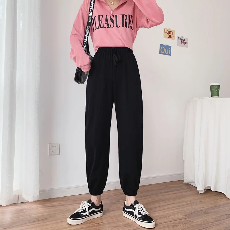 Осенние женские Дамские Брюки с кулиской эластичной резинкой на талии Свободные