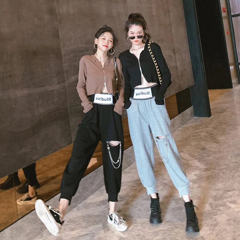 

Women Cardigan Fashion Sexy Long Sleeve Hooded Open Front Zip-up Ribbed Knitted Short Sweater Slim Crop Top High Elasticity Chic
