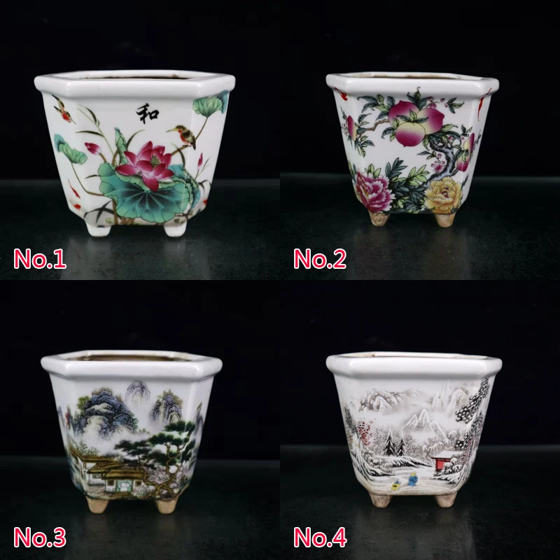 

Chinese old porcelain flower and bird/landscape/snow scene/character story pastel flower pots/5 styles