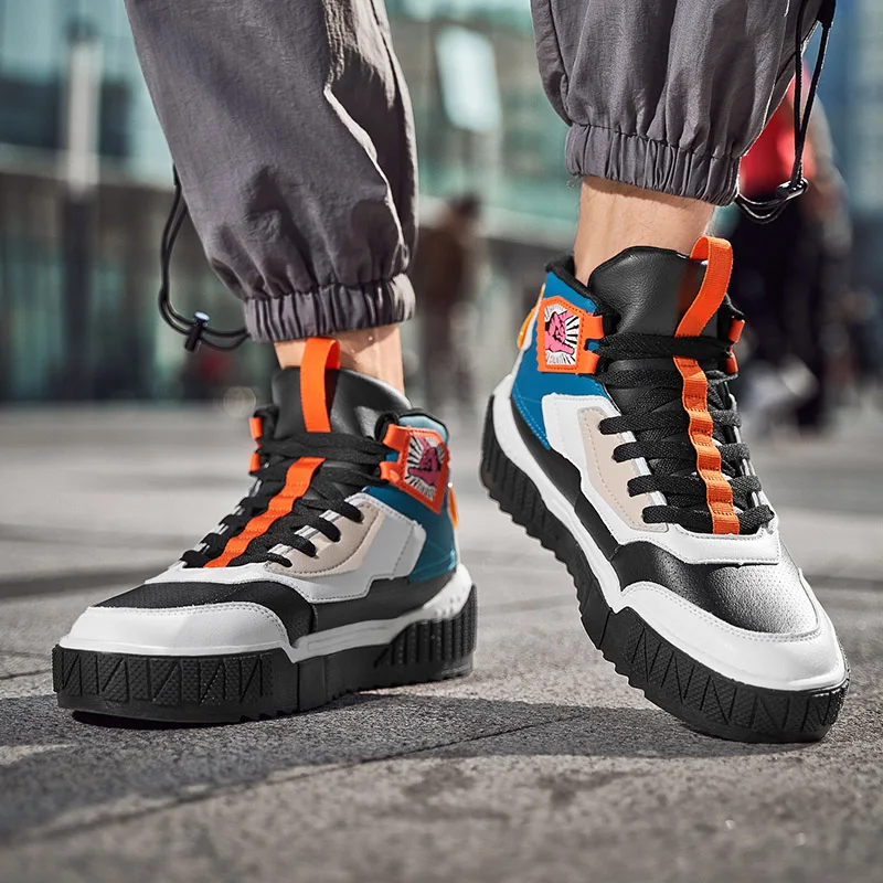 Brand Men's Platform Shoes Sports Boots Genuine Leather Fashion High Men Designer Sneakers Outdoor Mens Trainers Skateboard Shoe