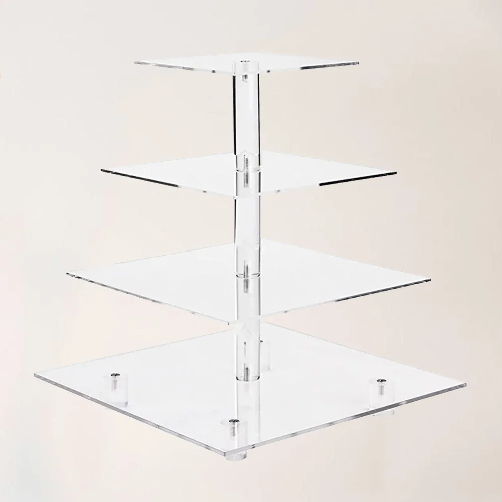 

4 Layers Square Acrylic Cake Stand Cupcake Holder Shelf Stackable Detachable Wedding Birthday Party Cup Cake Display Holder