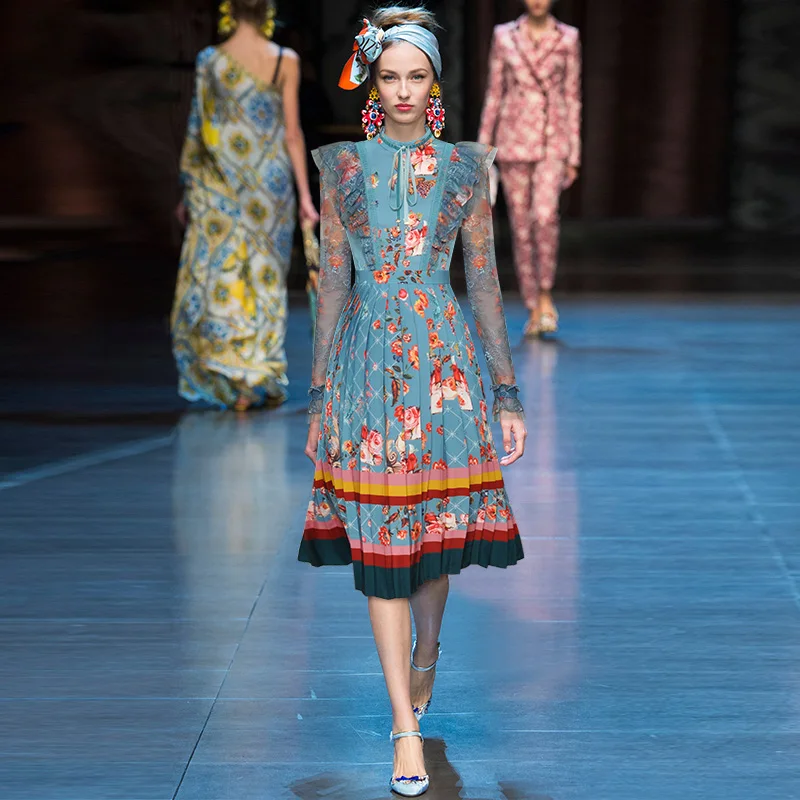 Женское шифоновое платье с оборками элегантное плиссированное длинным рукавом и