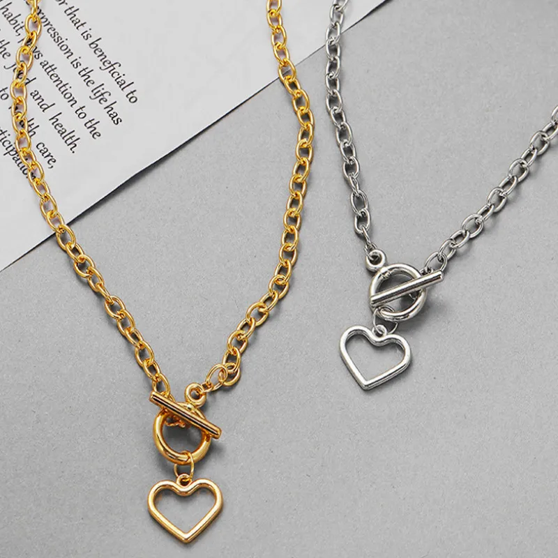 

Personalized Heart Pendant Metal Exaggerated Thick Chain Hip Hop Necklace for Women New Jewelry 2021