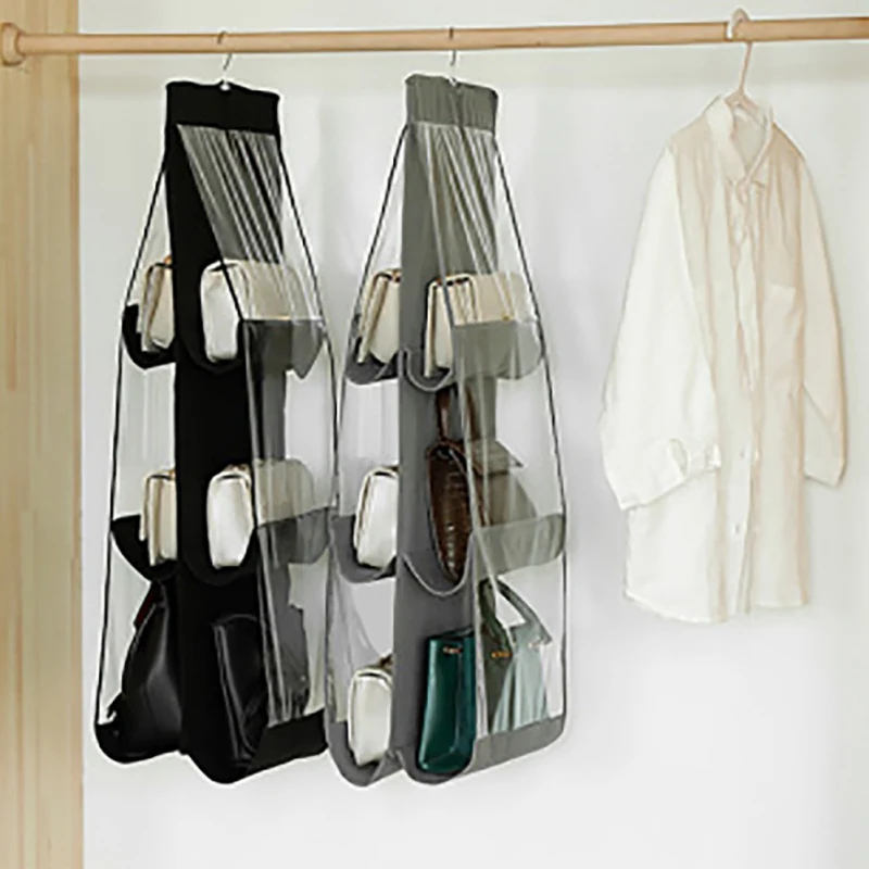 Органайзер для хранения вешалка 6 ячеек гардероба чулана прозрачная настенная