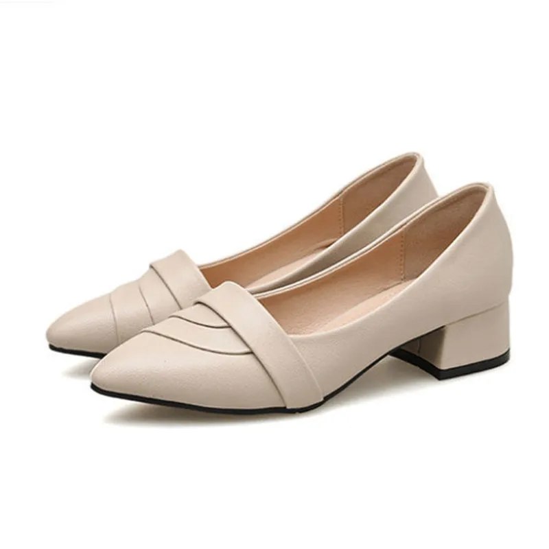 

Туфли-лодочки женские на квадратном каблуке, из ПУ кожи, бежевые